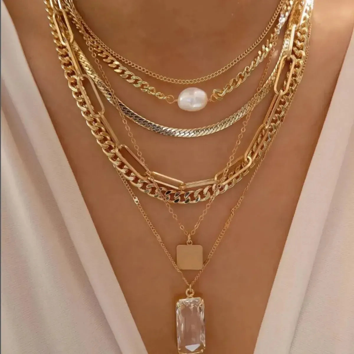 Set Colliers Multi-Rangs Dorés-Saylana