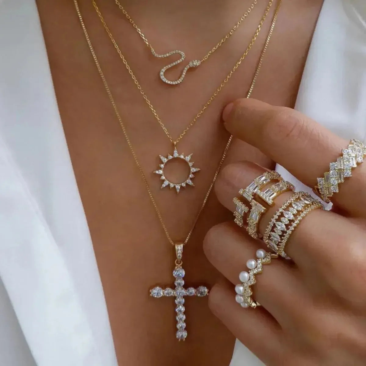 Set Colliers Multi-Rangs Dorés-Saylana