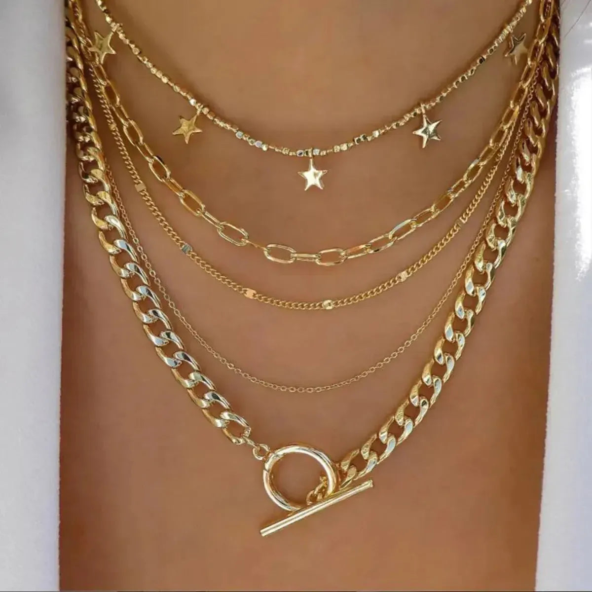 Set Colliers Multi-Rangs Dorés-Saylana