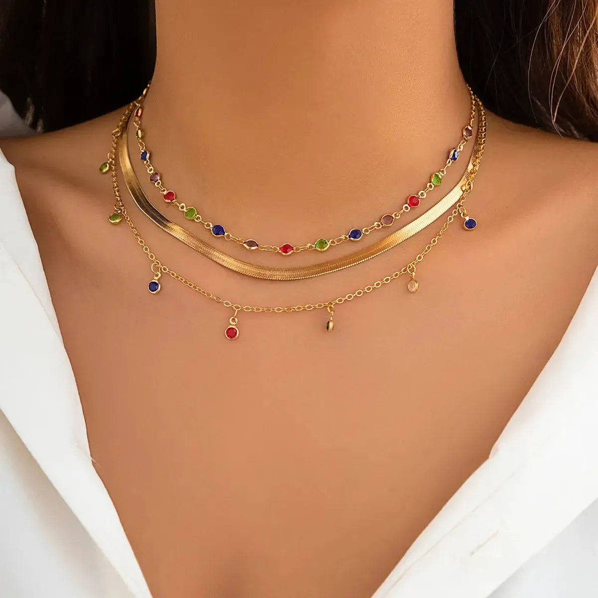 Set Colliers Multi-Rangs Dorés-Saylana