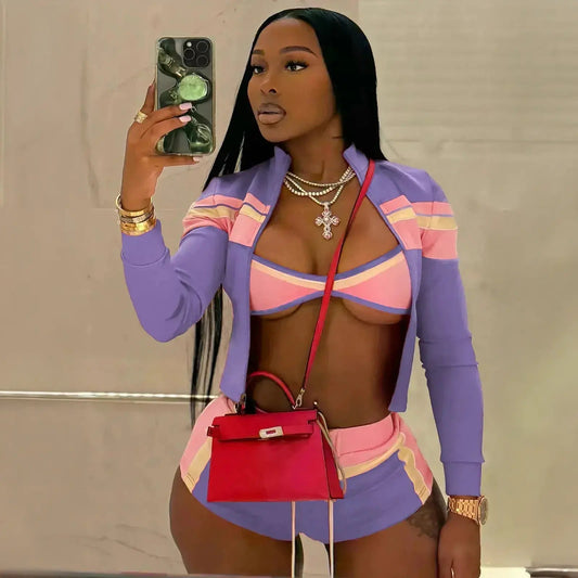 Set Crop Top + Bra + Short Femme - Saylana