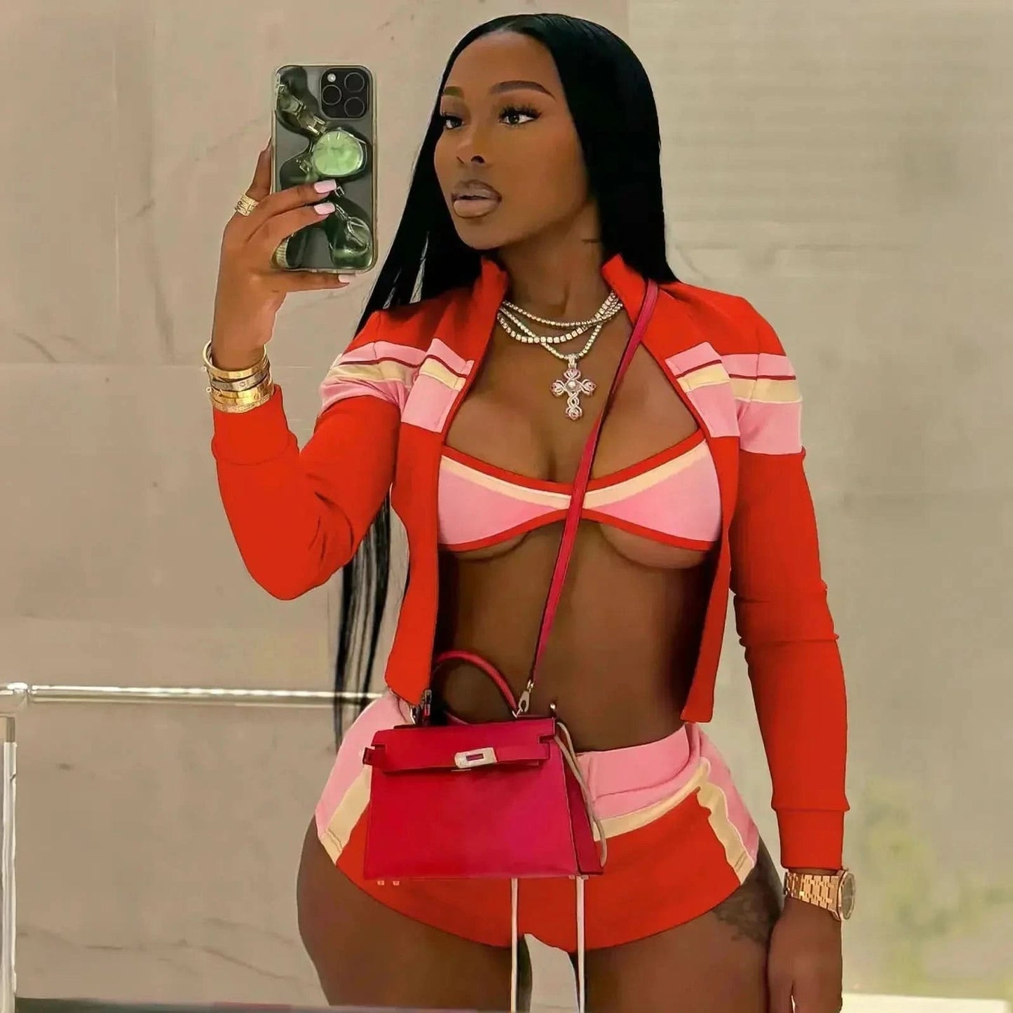 Set Crop Top + Bra + Short Femme - Saylana