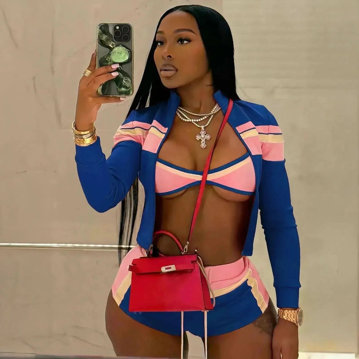 Set Crop Top + Bra + Short Femme - Saylana