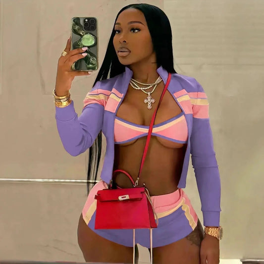 Set Crop Top + Bra + Short Femme - Saylana