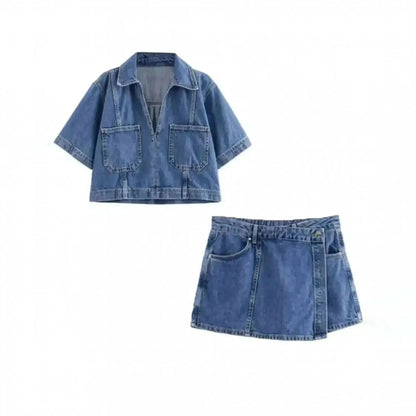 Set Denim Slim 2 pièces Asymétrique - Saylana