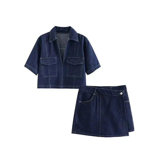 Set Denim Slim 2 pièces Asymétrique-Saylana
