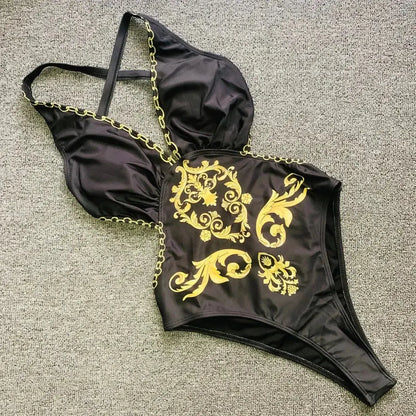 Sexy Imprimé Doré Décolleté V-Saylana