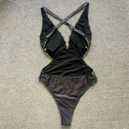 Sexy Imprimé Doré Décolleté V - Saylana