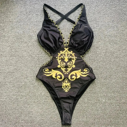 Sexy Imprimé Doré Décolleté V-Saylana