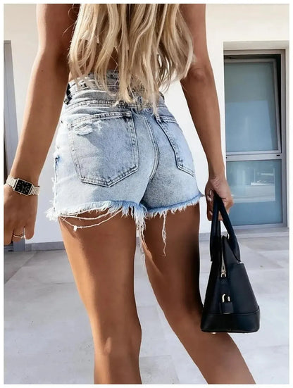 Short femme en denim effiloché-Saylana