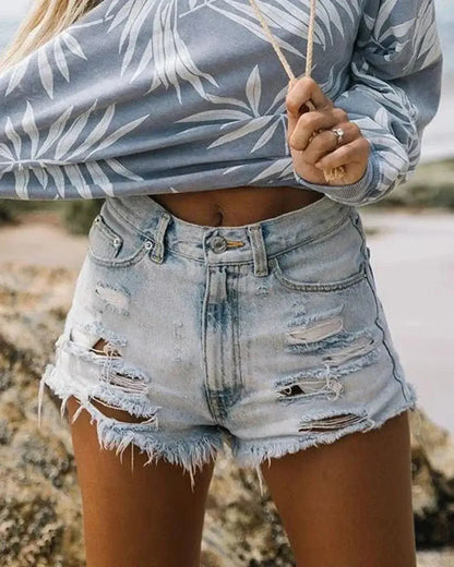 Short femme en denim effiloché-Saylana