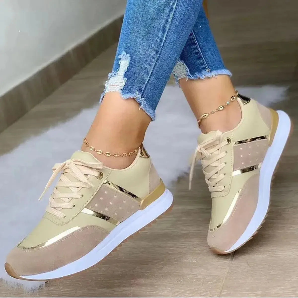 Sneakers Plateforme Patchwork Cuir-Saylana