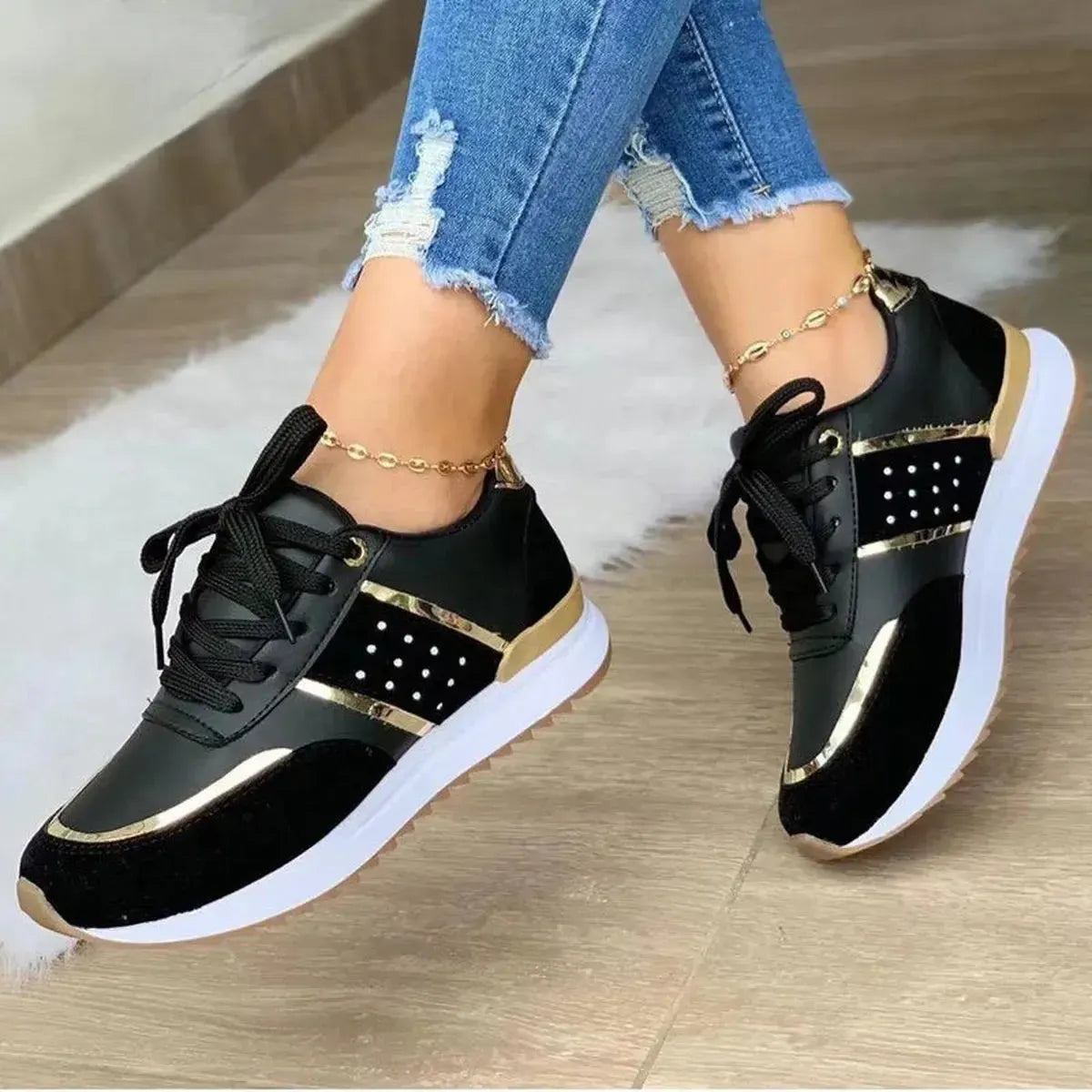 Sneakers Plateforme Patchwork Cuir-Saylana