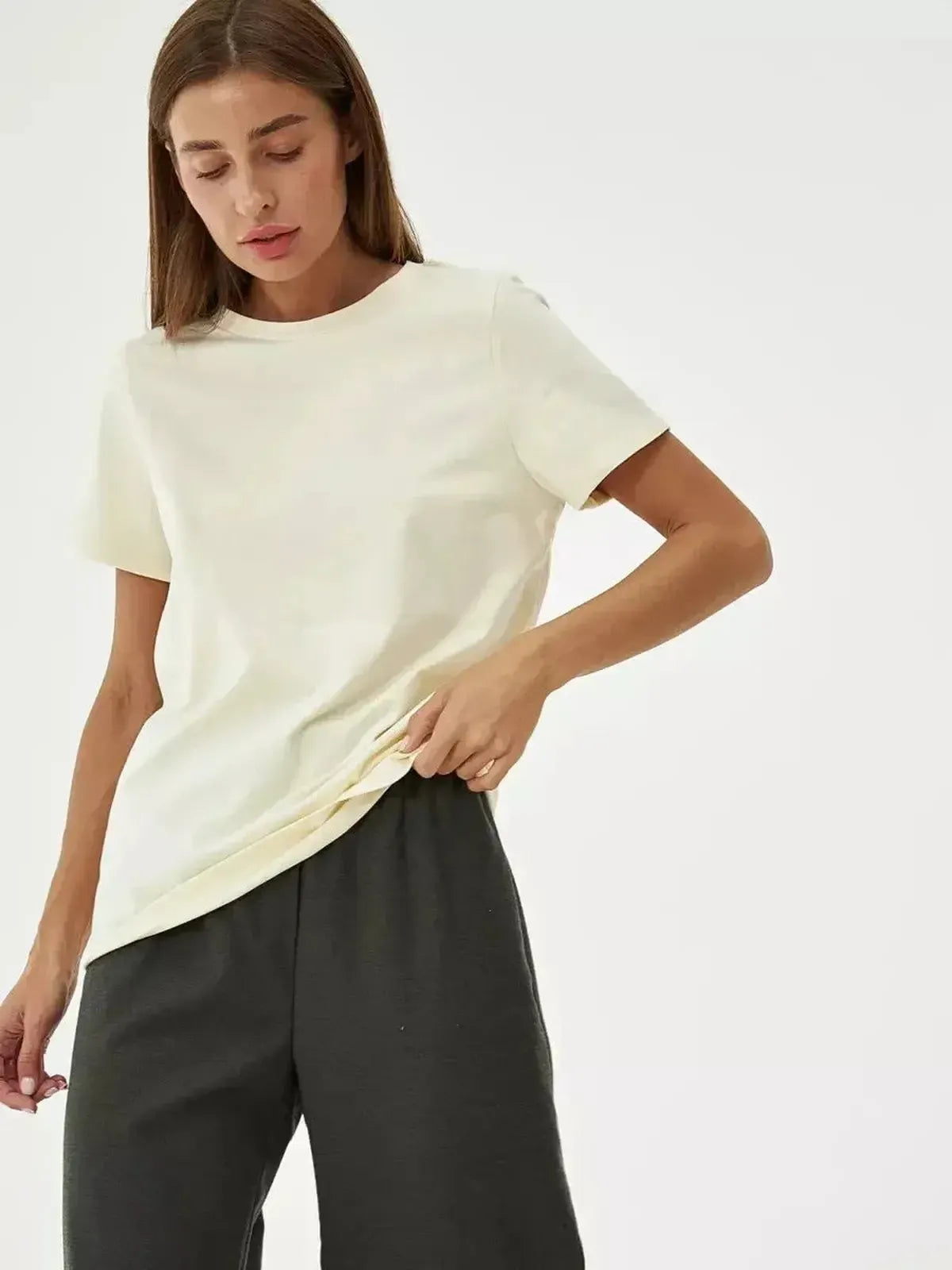T-shirt basique en coton doux, coupe ample-Saylana