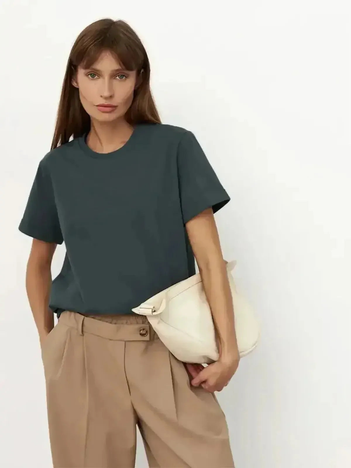 T-shirt basique en coton doux, coupe ample-Saylana