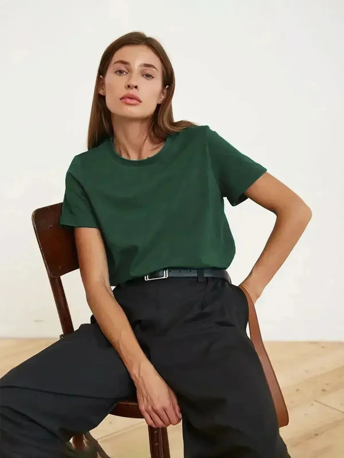 T-shirt basique en coton doux, coupe ample-Saylana