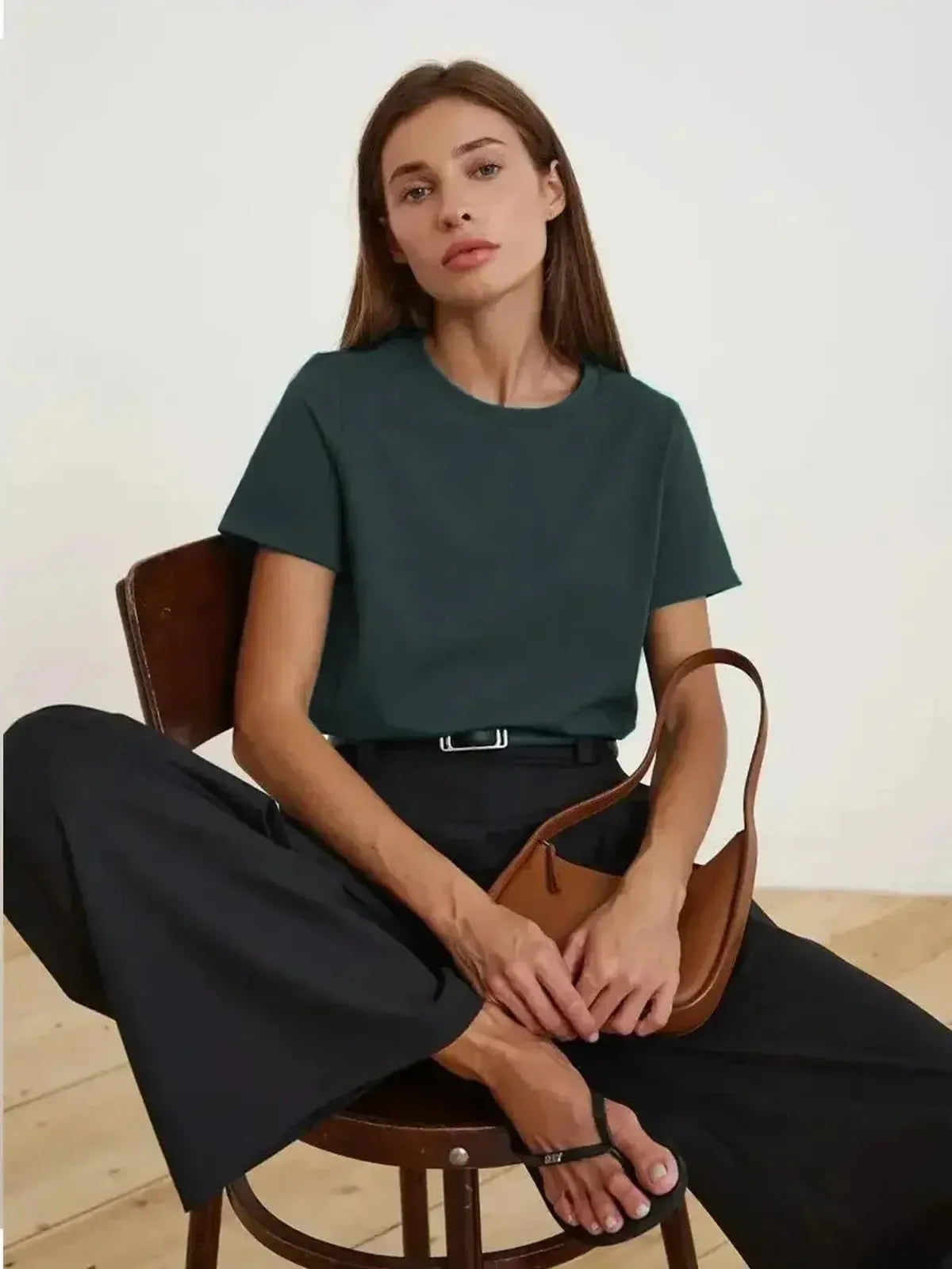 T-shirt basique en coton doux, coupe ample-Saylana