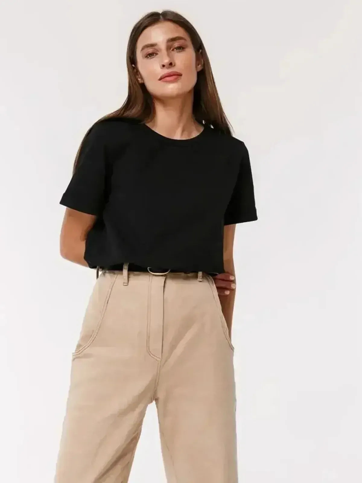 T-shirt basique en coton doux, coupe ample-Saylana