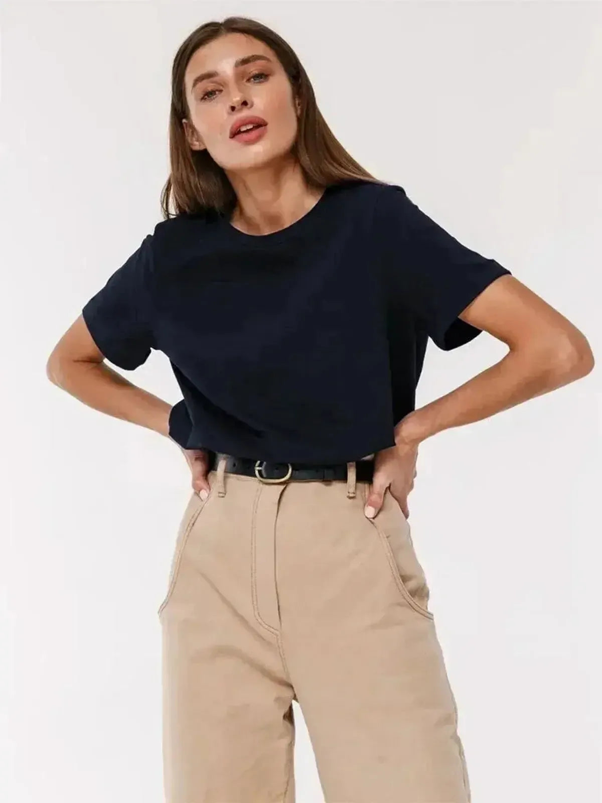 T-shirt basique en coton doux, coupe ample-Saylana