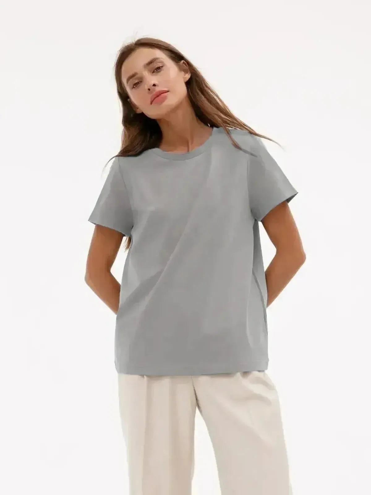 T-shirt basique en coton doux, coupe ample-Saylana