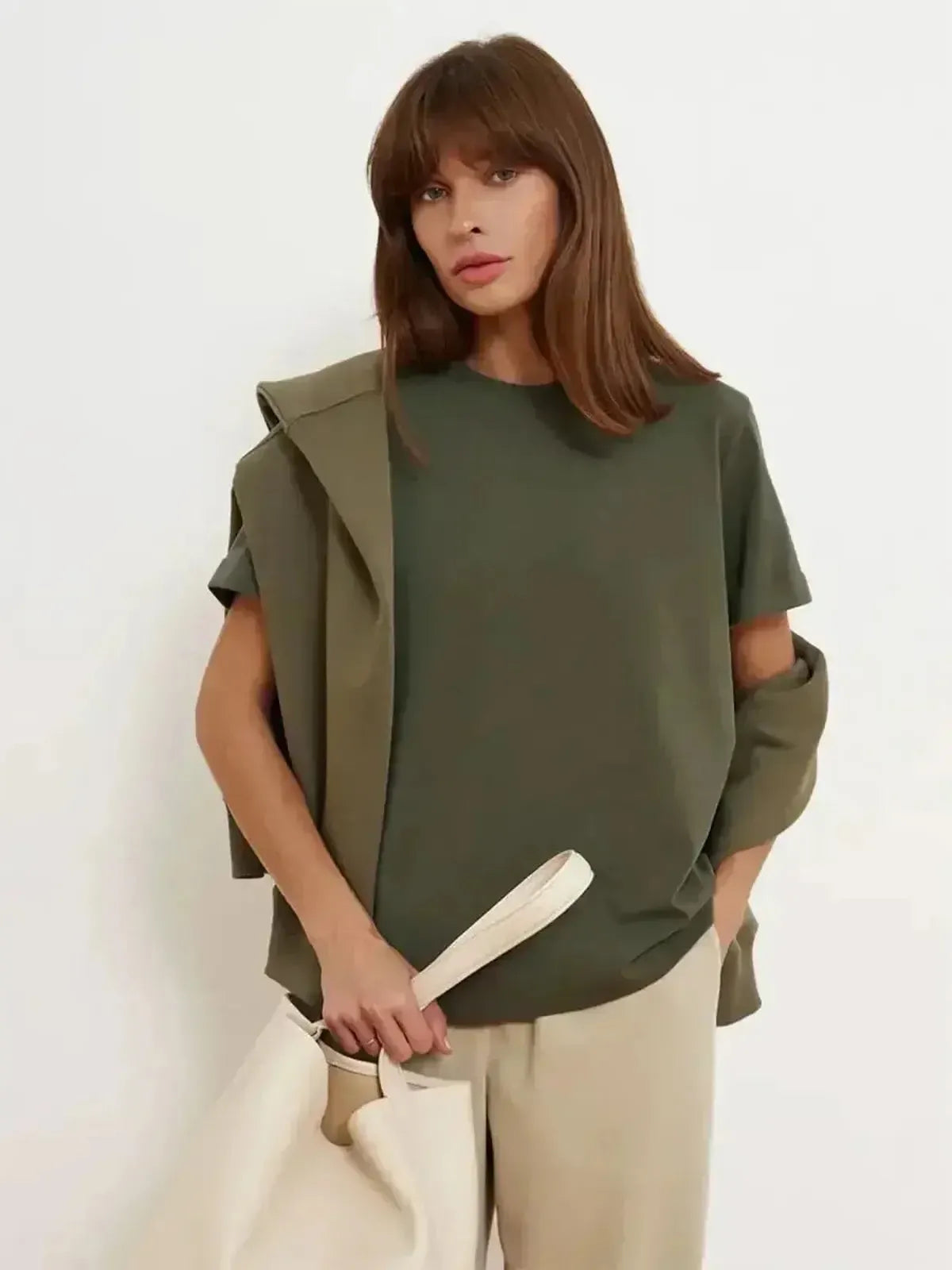 T-shirt basique en coton doux, coupe ample-Saylana