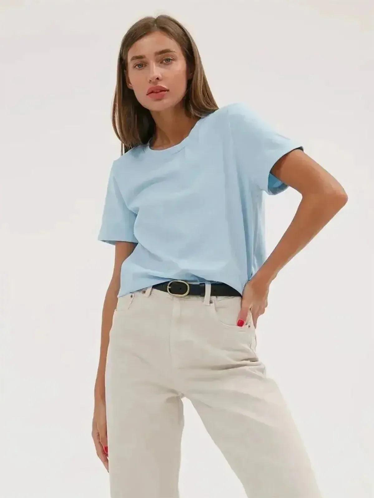 T-shirt basique en coton doux, coupe ample-Saylana
