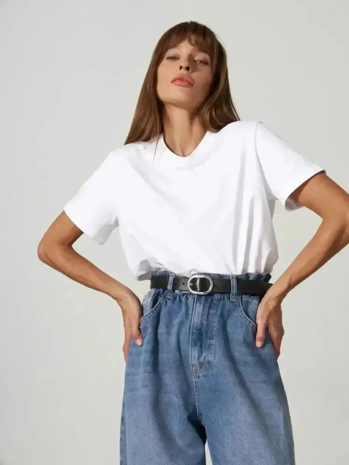 T-shirt basique en coton doux, coupe ample-Saylana
