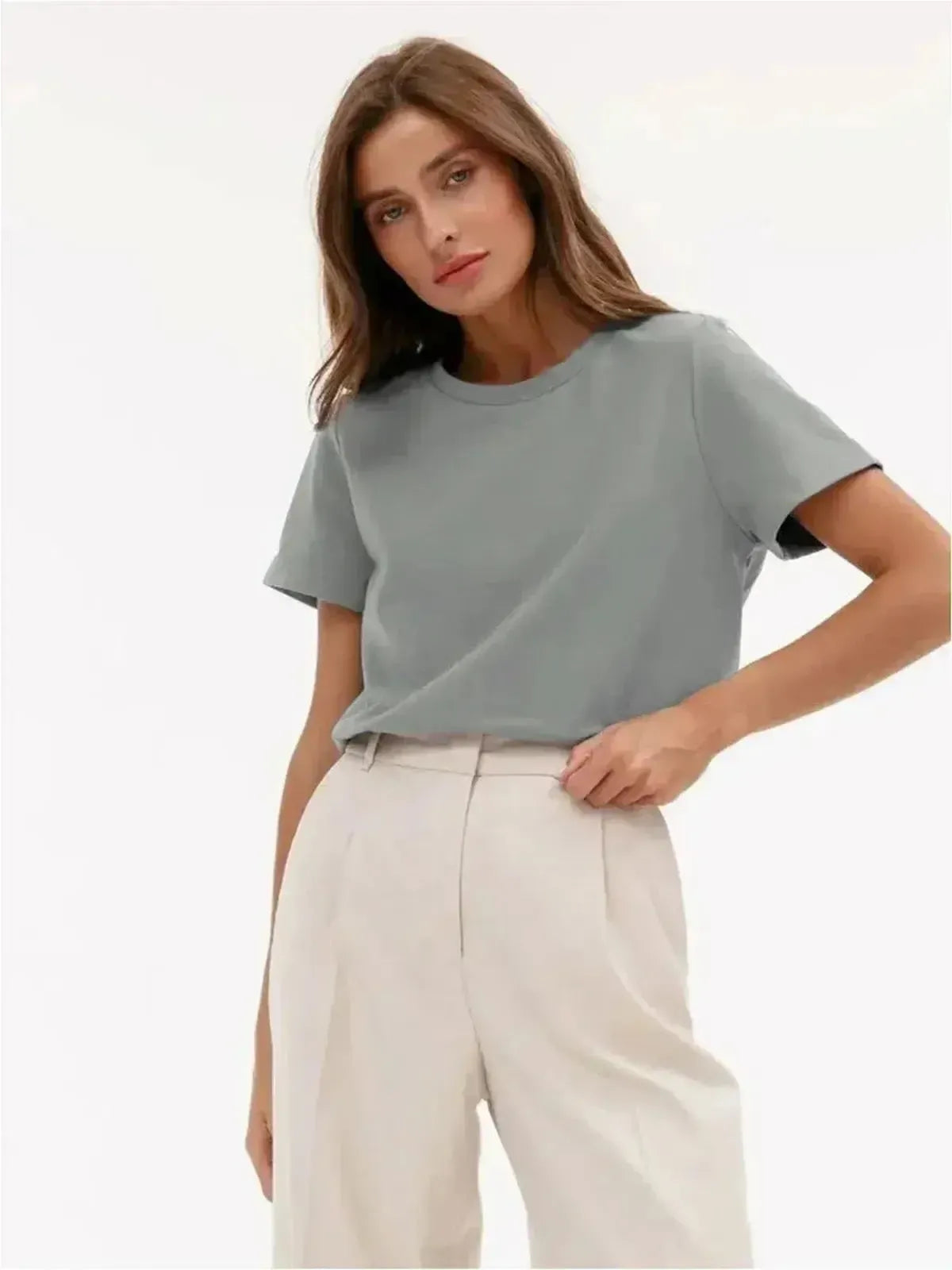 T-shirt basique en coton doux, coupe ample-Saylana