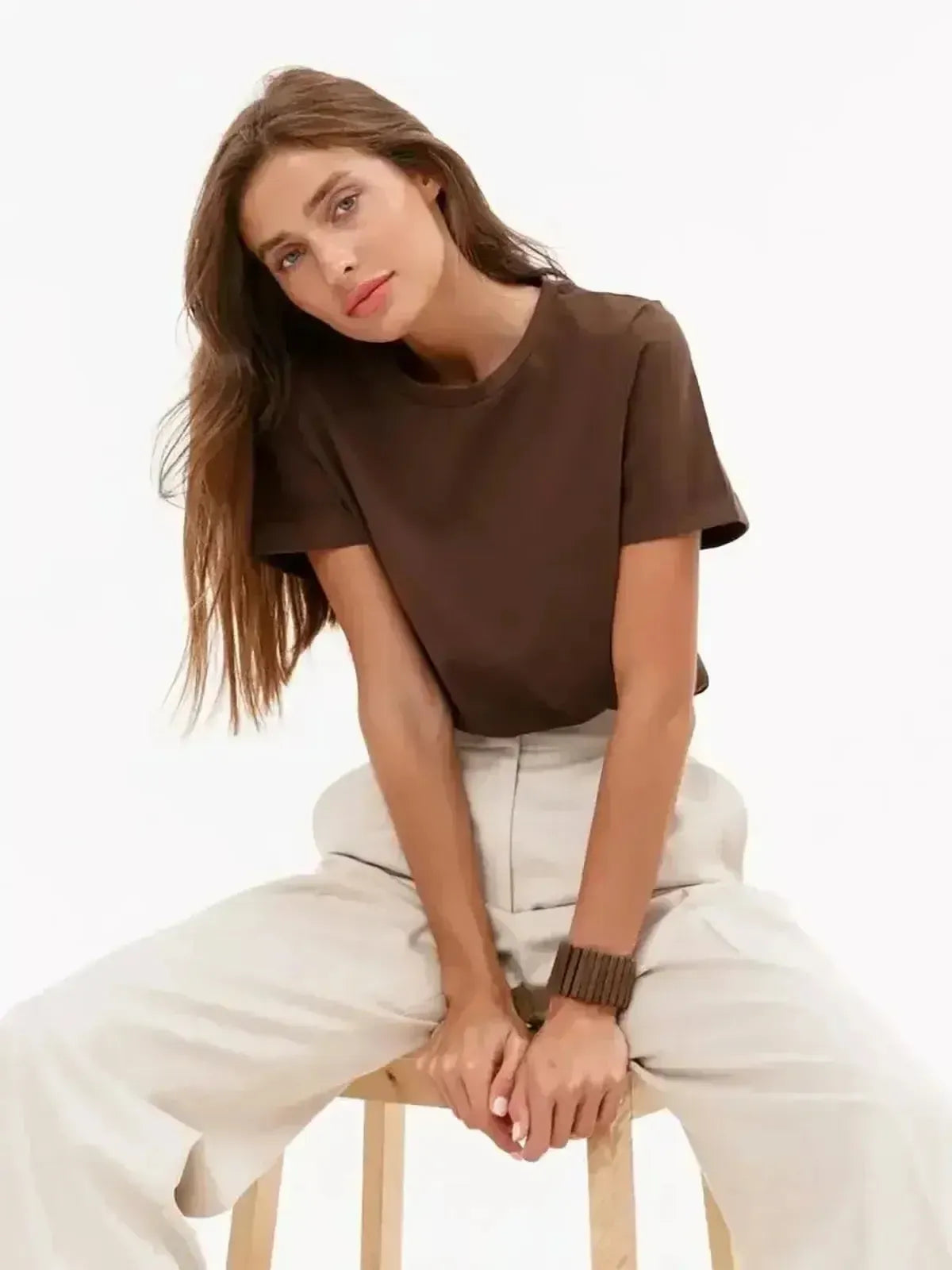 T-shirt basique en coton doux, coupe ample-Saylana