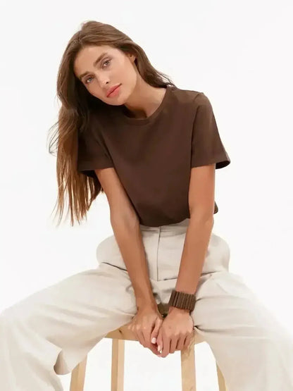 T-shirt basique en coton doux, coupe ample-Saylana