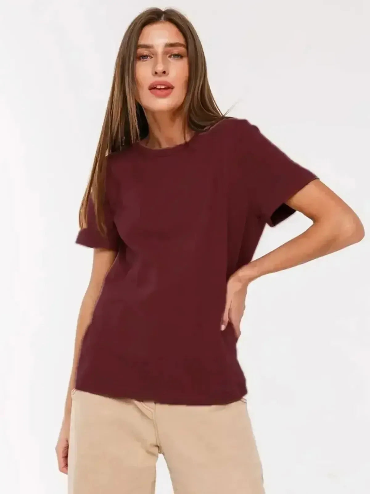 T-shirt basique en coton doux, coupe ample-Saylana