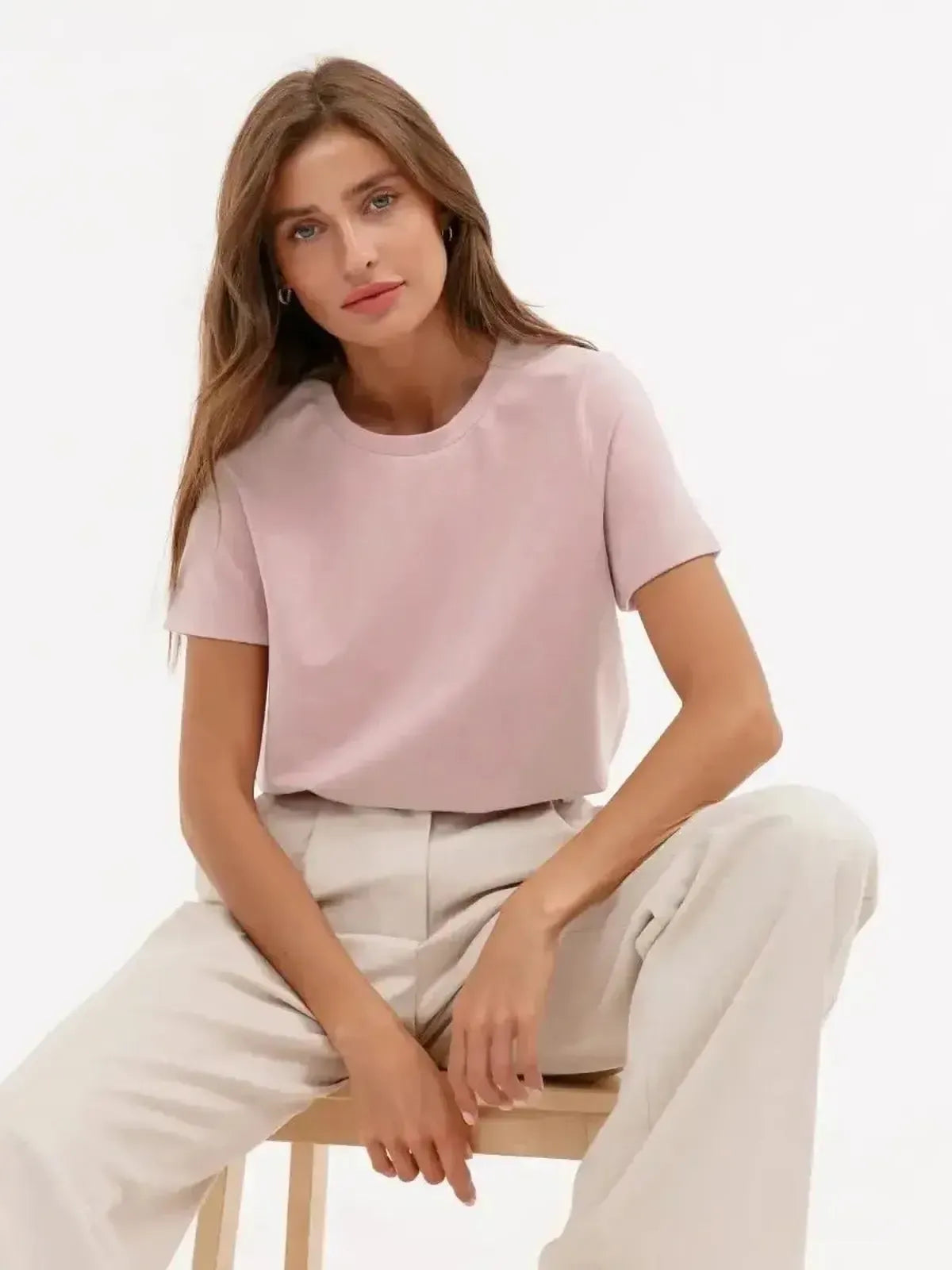 T-shirt basique en coton doux, coupe ample-Saylana