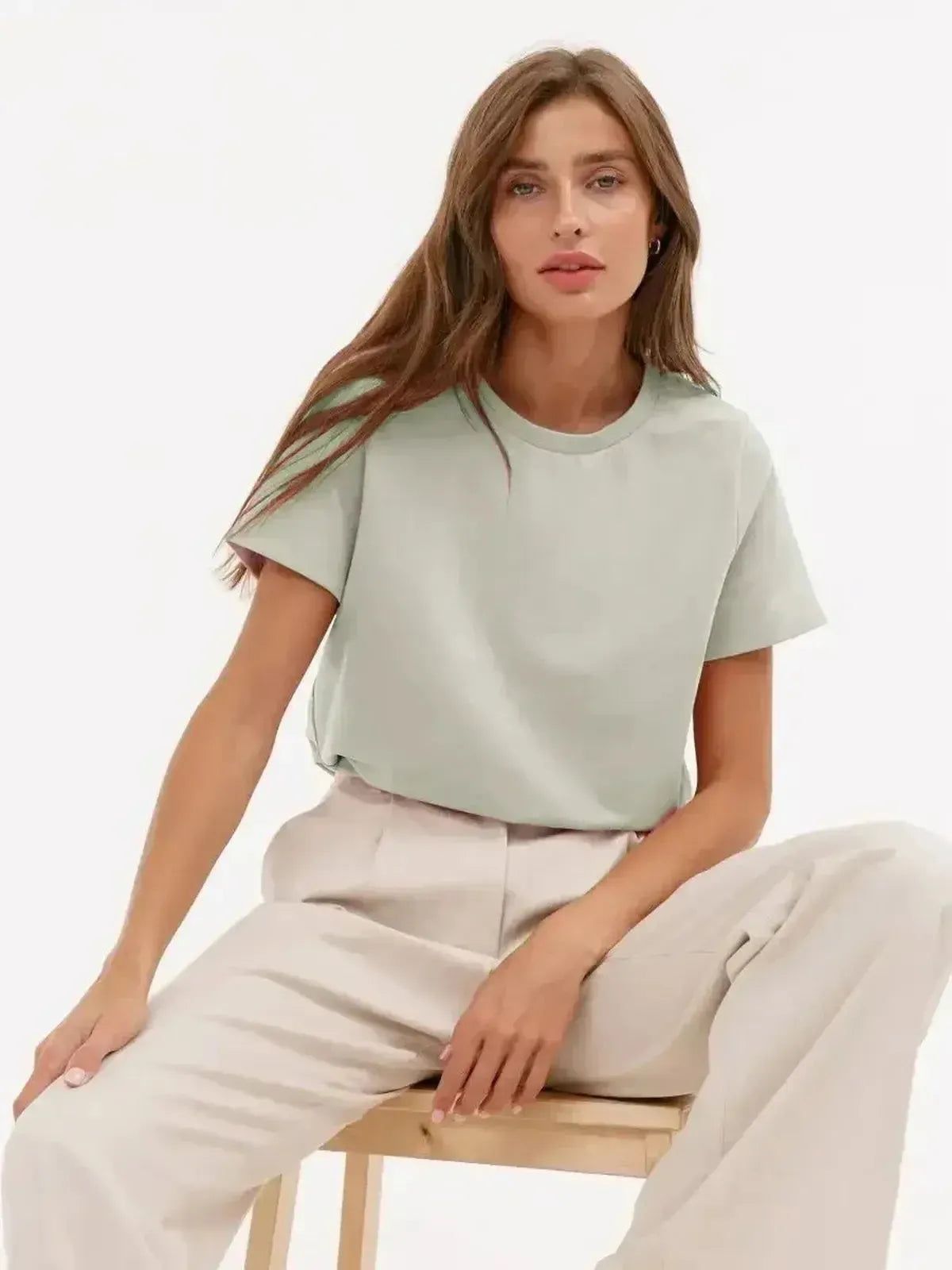 T-shirt basique en coton doux, coupe ample-Saylana