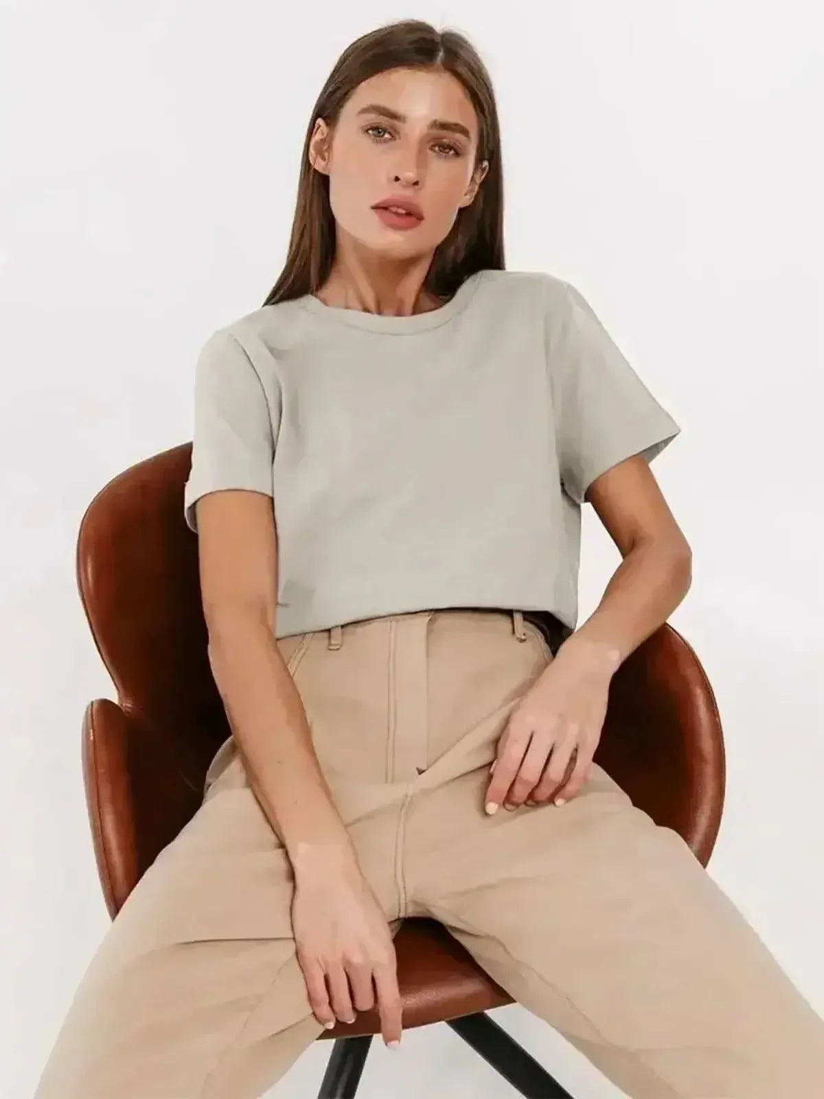 T-shirt basique en coton doux, coupe ample-Saylana