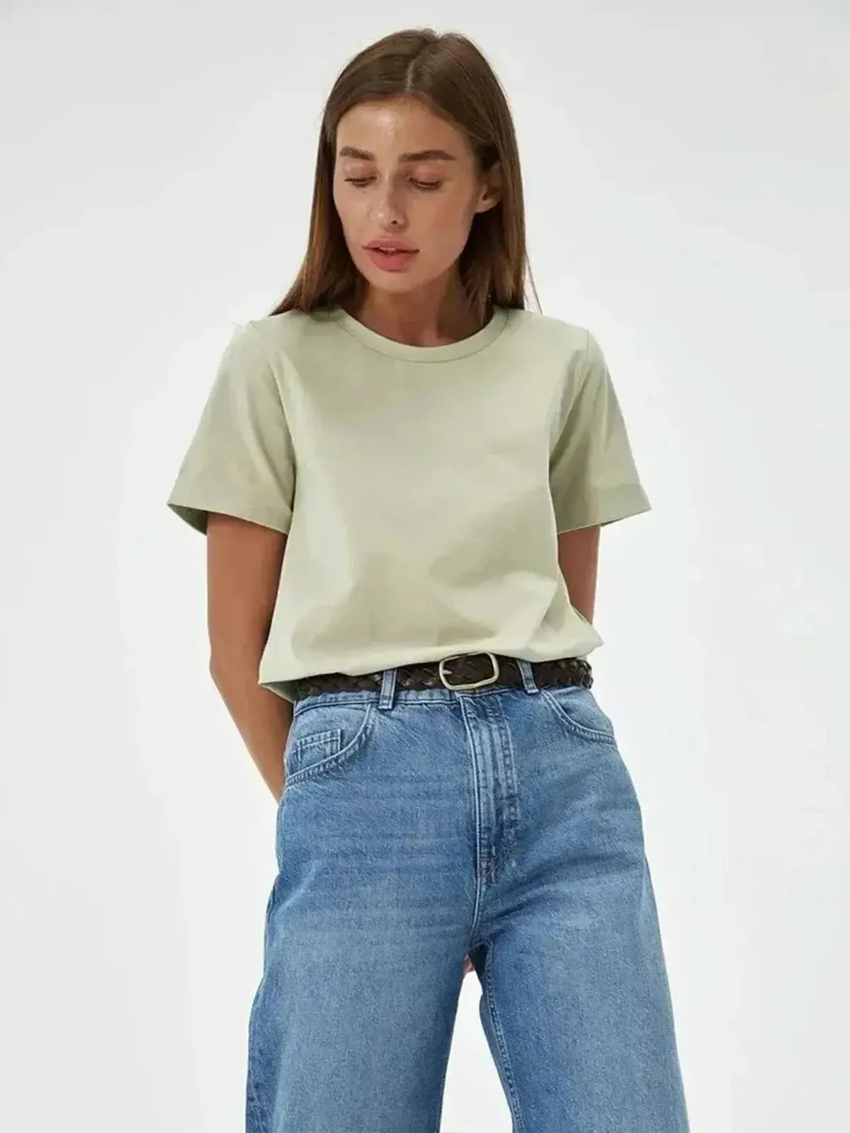 T-shirt basique en coton doux, coupe ample-Saylana