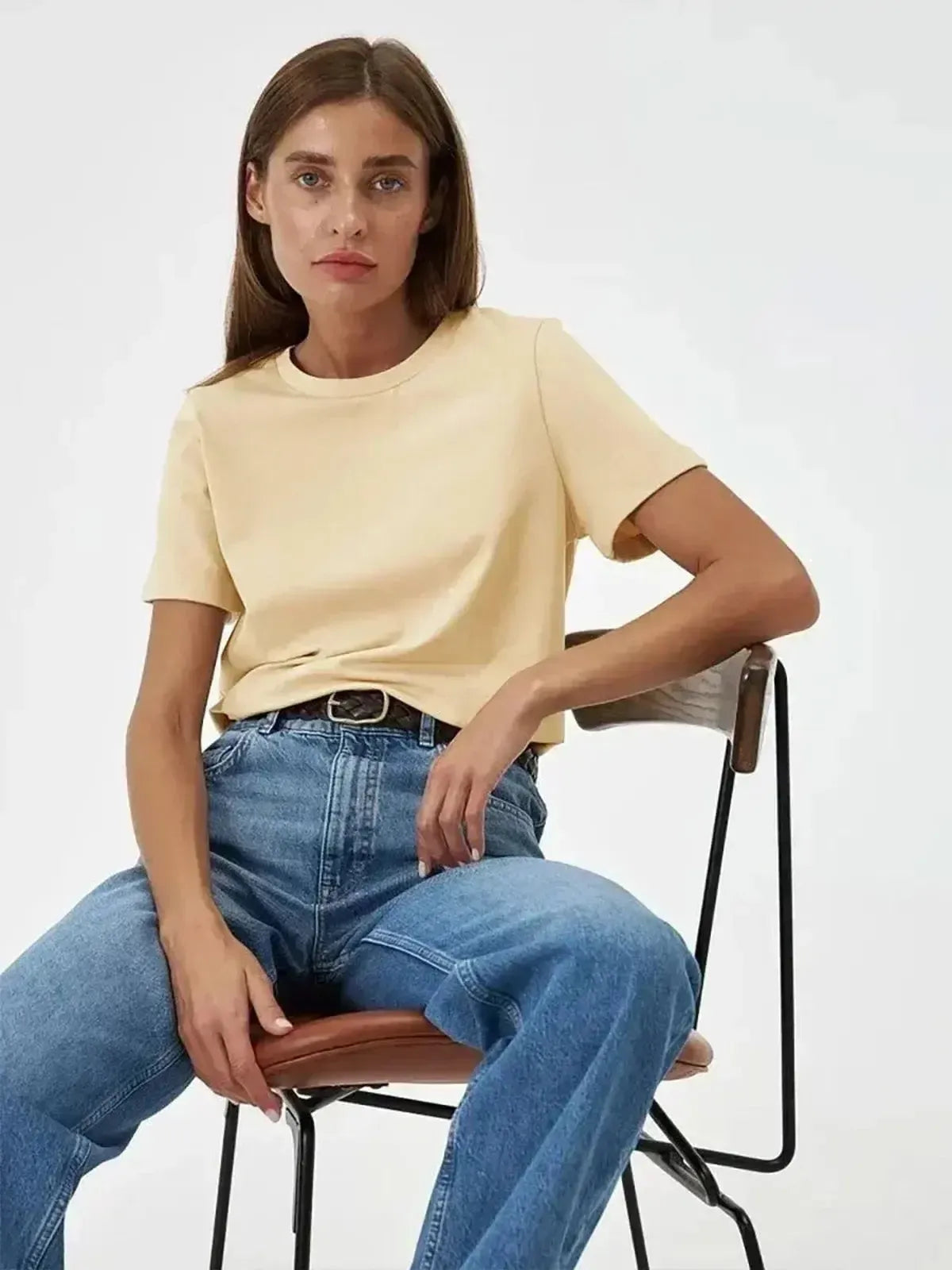 T-shirt basique en coton doux, coupe ample-Saylana
