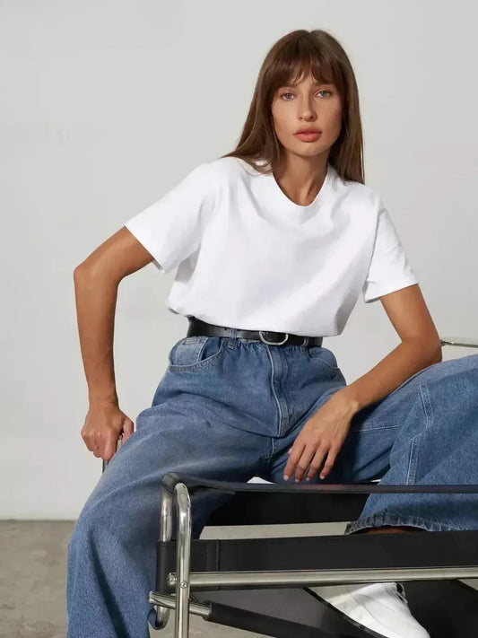 T-shirt basique en coton doux, coupe ample-Saylana