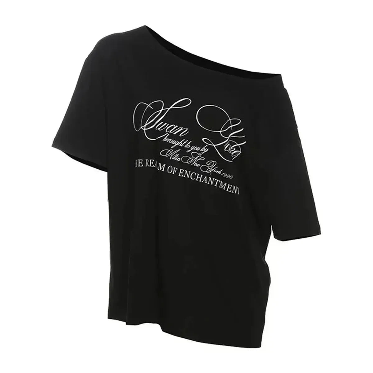 T-shirt blanc oversize à une épaule graphique-Saylana