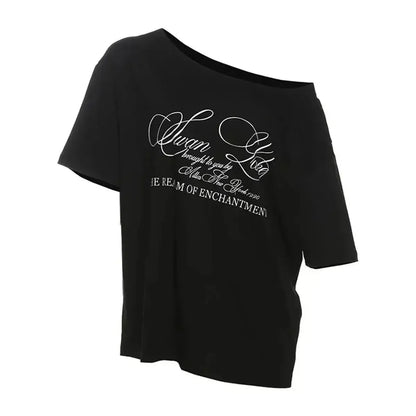 T-shirt blanc oversize à une épaule graphique-Saylana