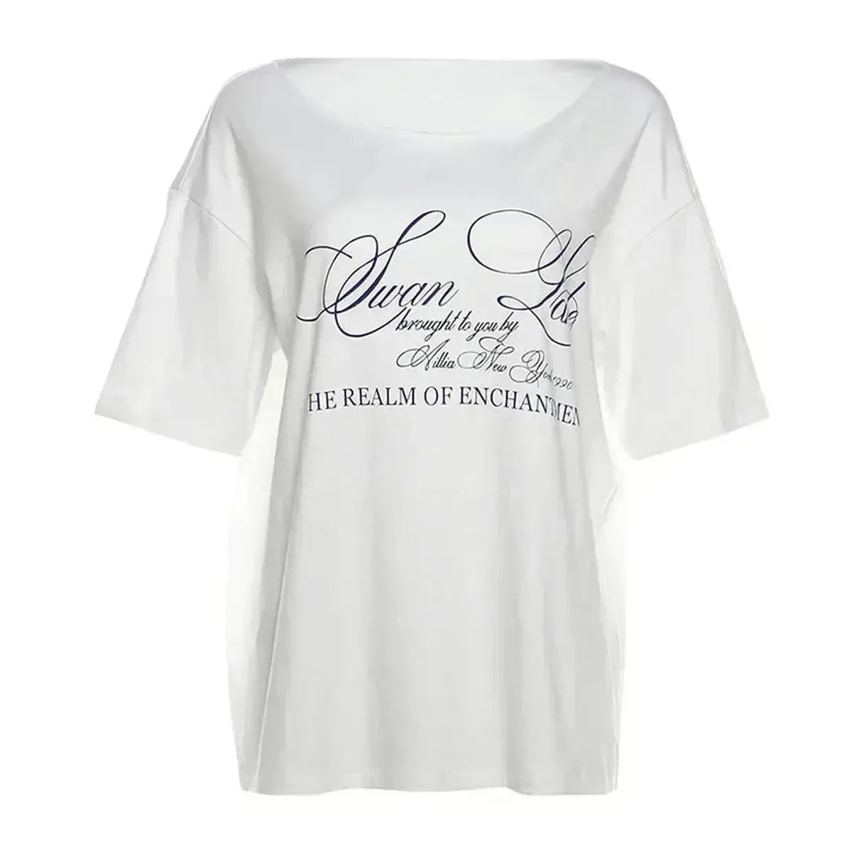 T-shirt blanc oversize à une épaule graphique-Saylana