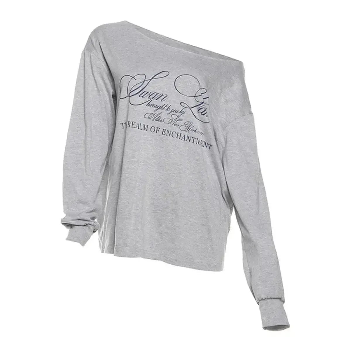 T-shirt blanc oversize à une épaule graphique-Saylana