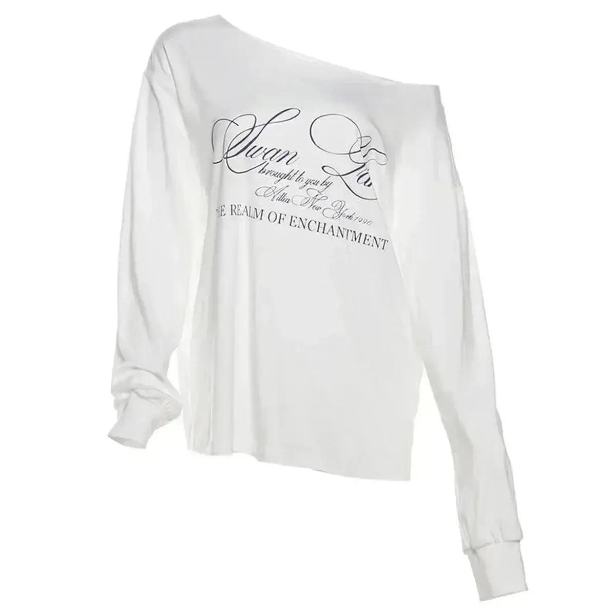 T-shirt blanc oversize à une épaule graphique-Saylana