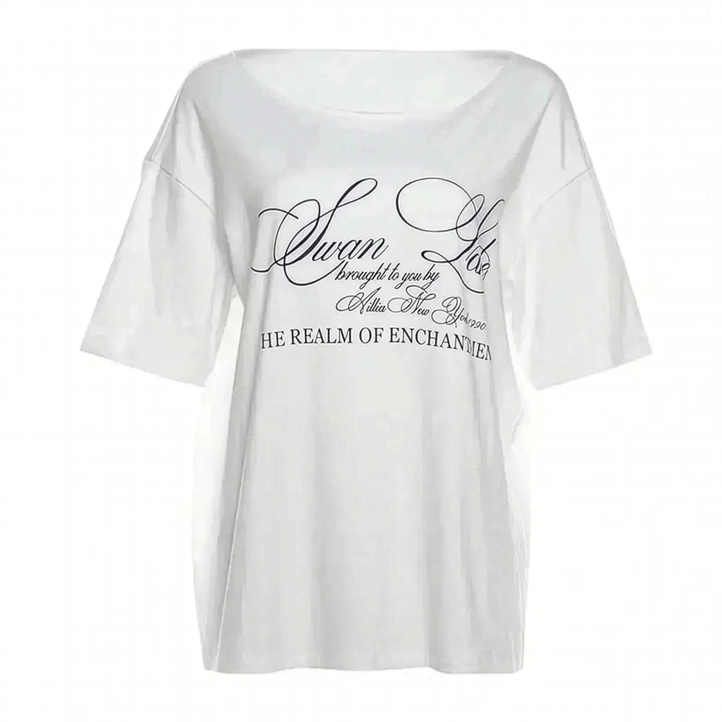 T-shirt blanc oversize à une épaule graphique - Saylana