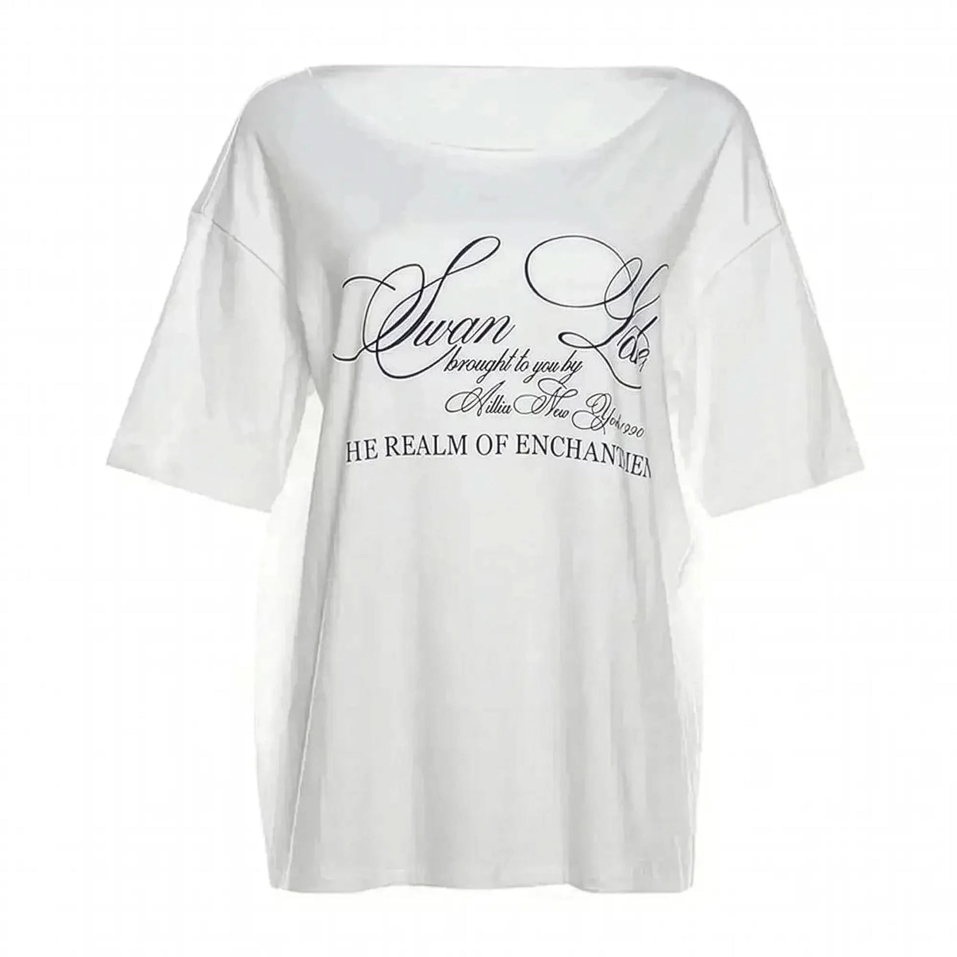 T-shirt blanc oversize à une épaule graphique - Saylana