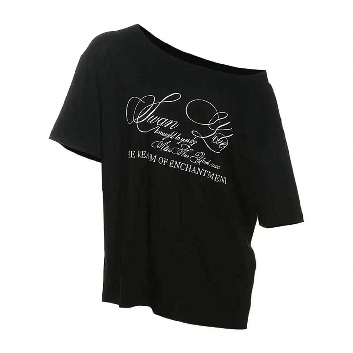 T-shirt blanc oversize à une épaule graphique - Saylana