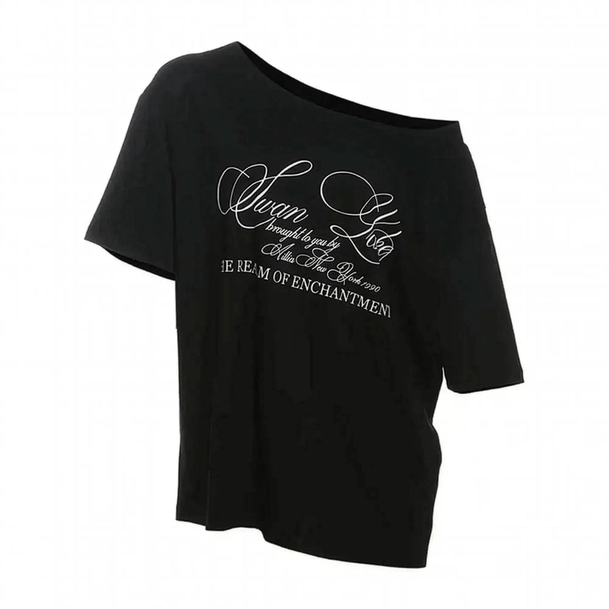 T-shirt blanc oversize à une épaule graphique - Saylana