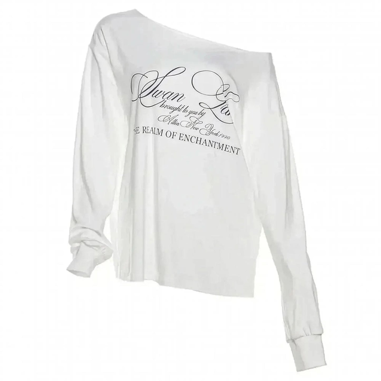 T-shirt blanc oversize à une épaule graphique - Saylana