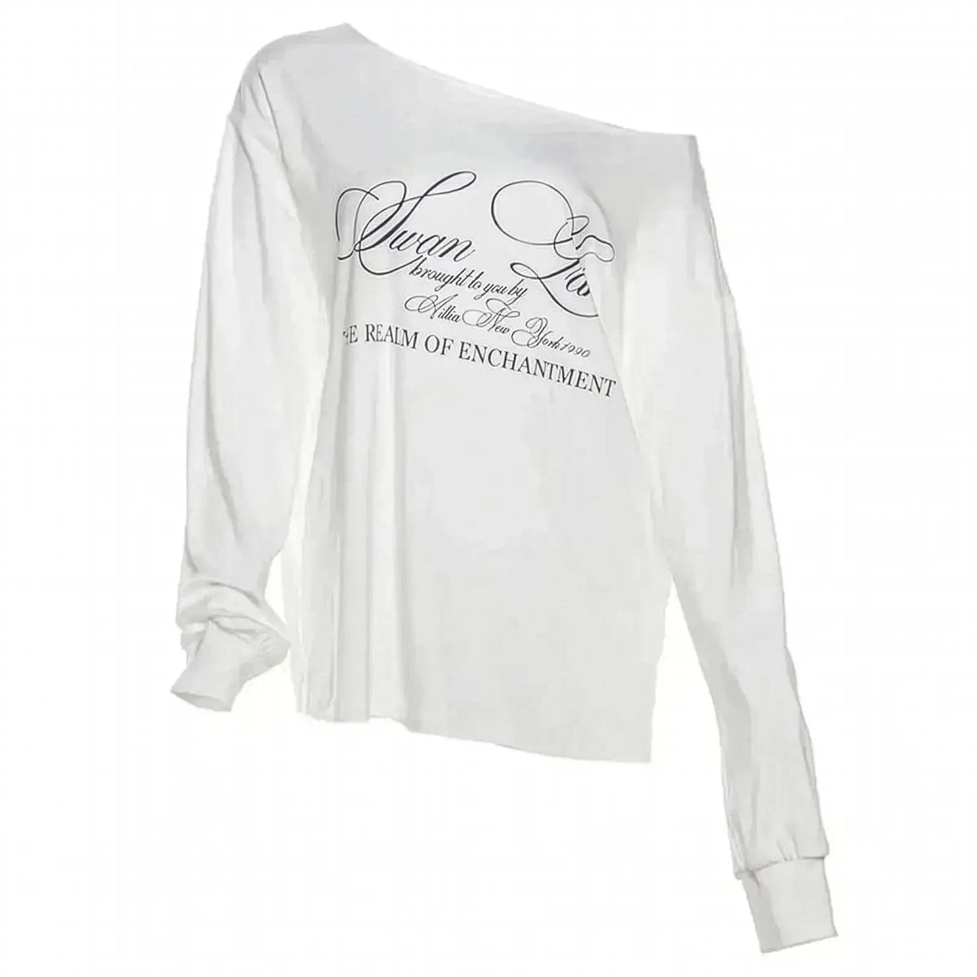 T-shirt blanc oversize à une épaule graphique - Saylana