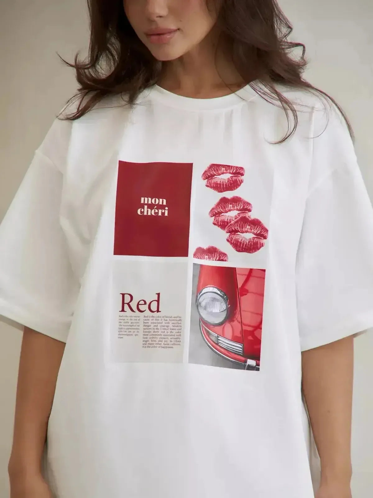 T-shirt coton pur à imprimé rétro Y2K américain-Saylana