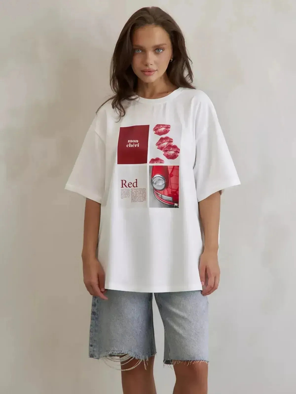T-shirt coton pur à imprimé rétro Y2K américain-Saylana